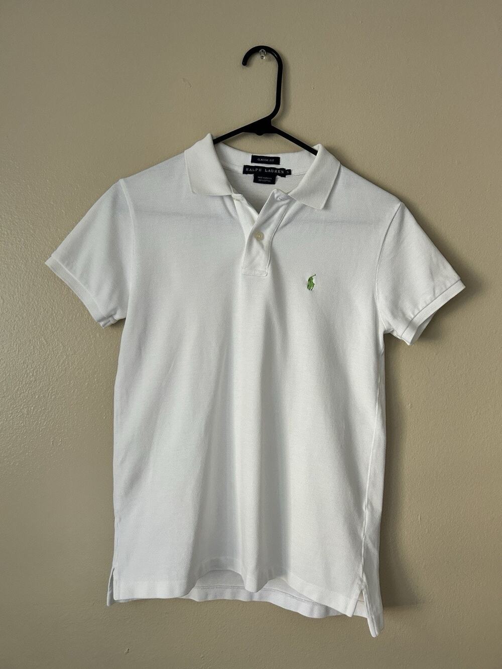 Ralph Lauren Women's Classic Fit Short Sleeve Polo Shirt White Green Pony Size